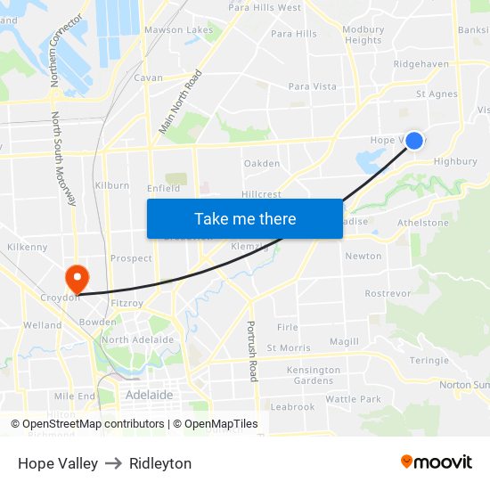 Hope Valley to Ridleyton map