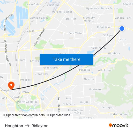 Houghton to Ridleyton map