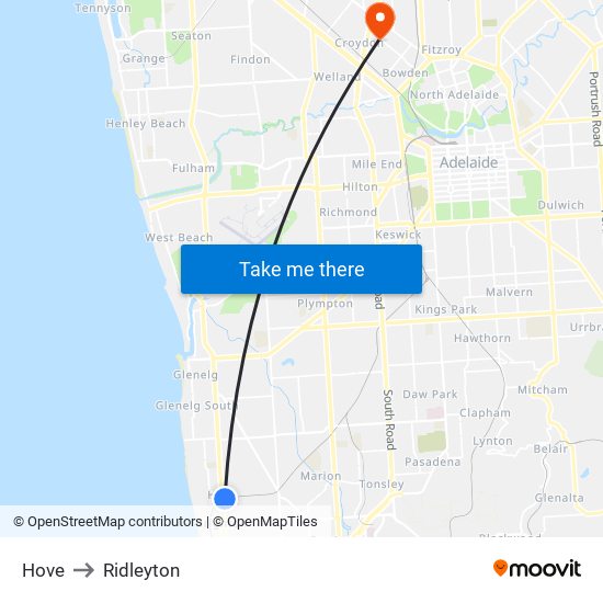 Hove to Ridleyton map