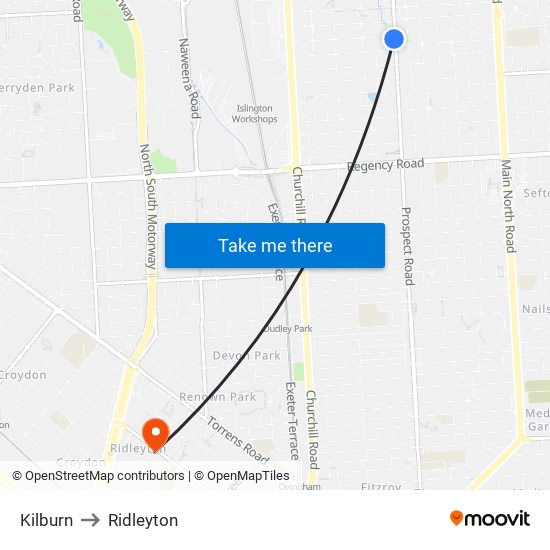 Kilburn to Ridleyton map