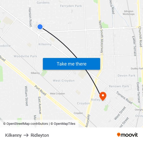 Kilkenny to Ridleyton map