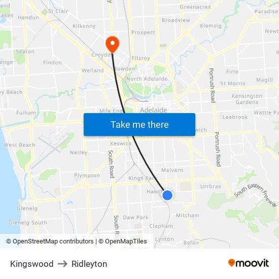 Kingswood to Ridleyton map