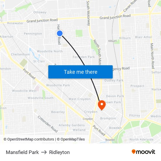 Mansfield Park to Ridleyton map