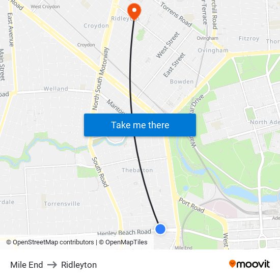 Mile End to Ridleyton map