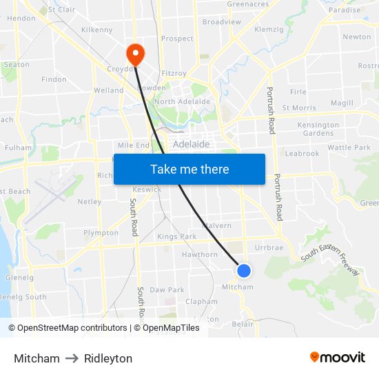 Mitcham to Ridleyton map