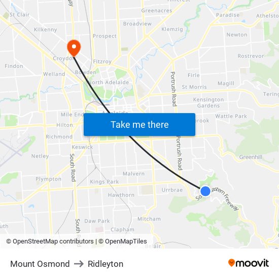 Mount Osmond to Ridleyton map