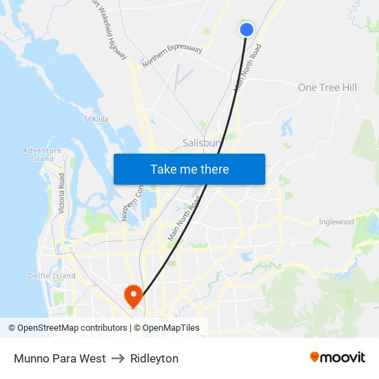 Munno Para West to Ridleyton map