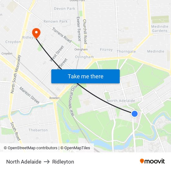 North Adelaide to Ridleyton map