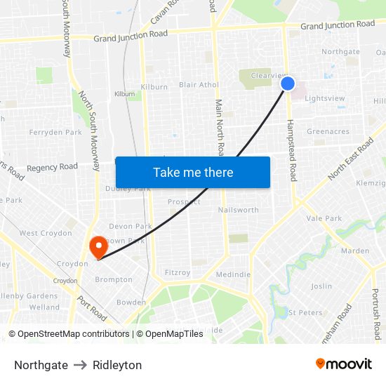 Northgate to Ridleyton map