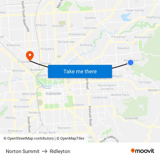 Norton Summit to Ridleyton map