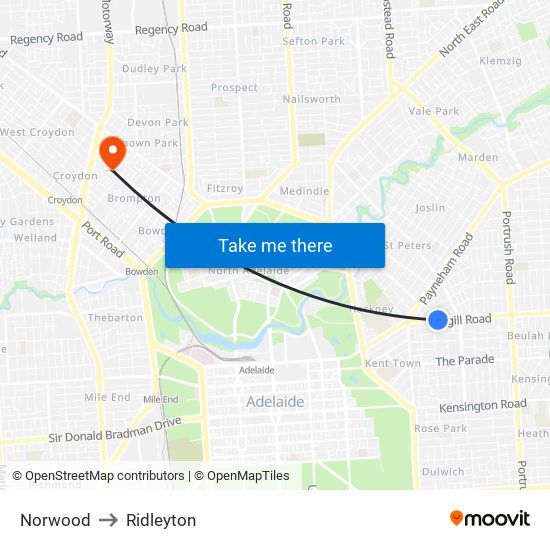 Norwood to Ridleyton map