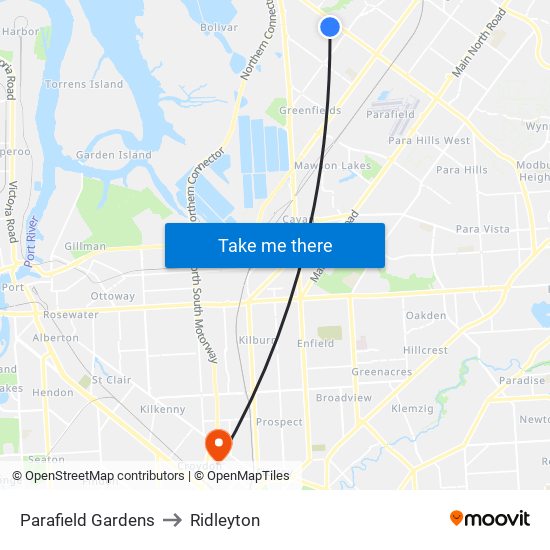 Parafield Gardens to Ridleyton map