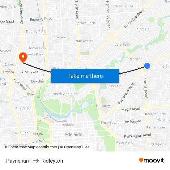 Payneham to Ridleyton map