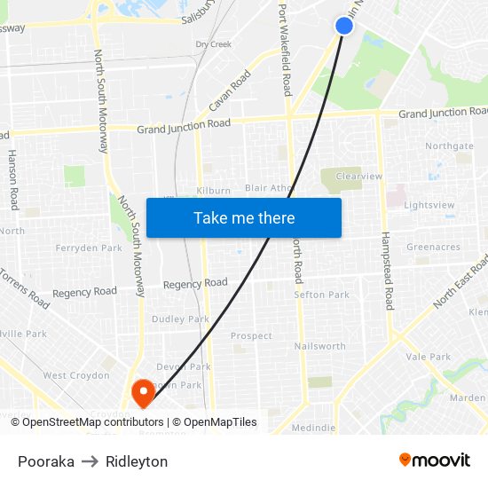 Pooraka to Ridleyton map