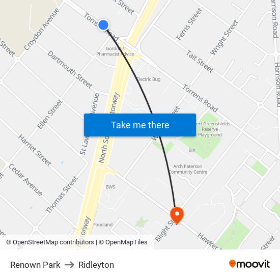 Renown Park to Ridleyton map