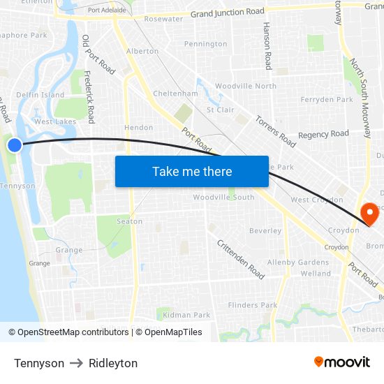 Tennyson to Ridleyton map