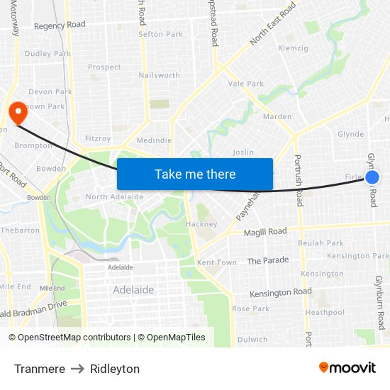 Tranmere to Ridleyton map