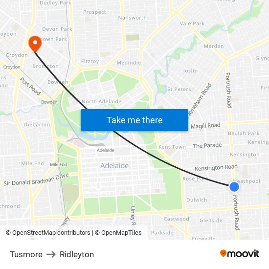 Tusmore to Ridleyton map