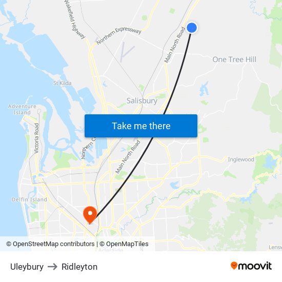 Uleybury to Ridleyton map