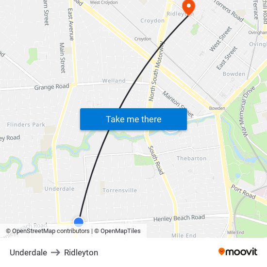 Underdale to Ridleyton map