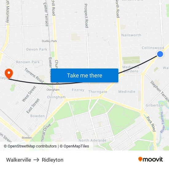 Walkerville to Ridleyton map