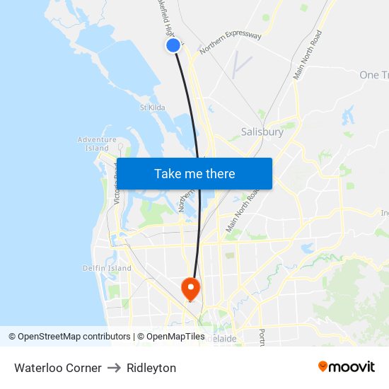 Waterloo Corner to Ridleyton map