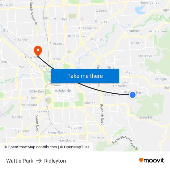 Wattle Park to Ridleyton map