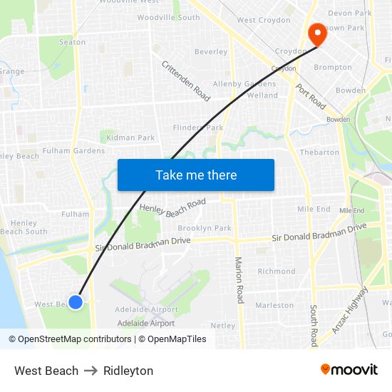 West Beach to Ridleyton map