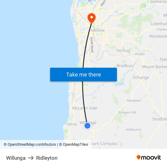 Willunga to Ridleyton map