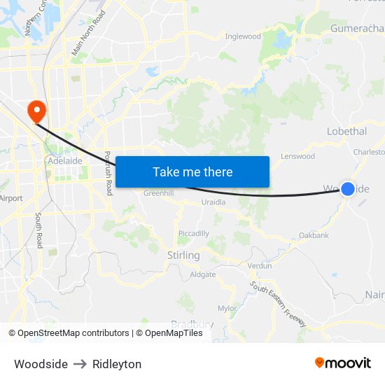 Woodside to Ridleyton map