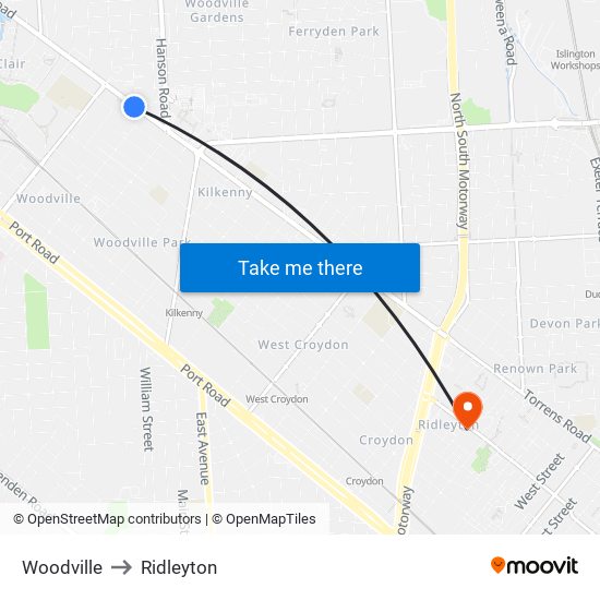 Woodville to Ridleyton map