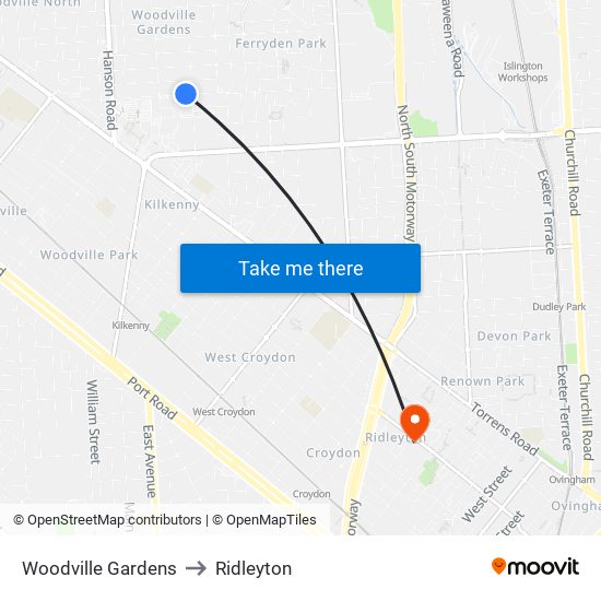 Woodville Gardens to Ridleyton map