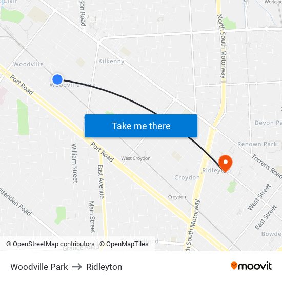 Woodville Park to Ridleyton map