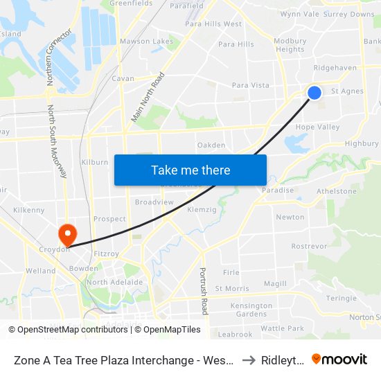 Zone A Tea Tree Plaza Interchange - West side to Ridleyton map
