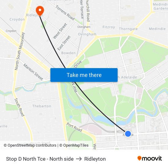 Stop D North Tce - North side to Ridleyton map