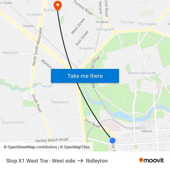 Stop X1 West Tce - West side to Ridleyton map