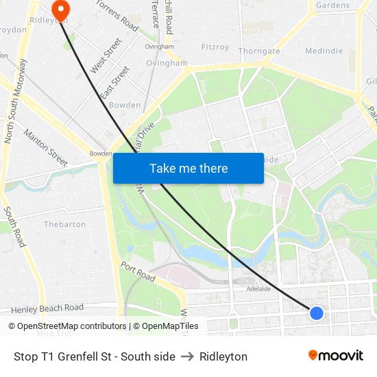 Stop T1 Grenfell St - South side to Ridleyton map