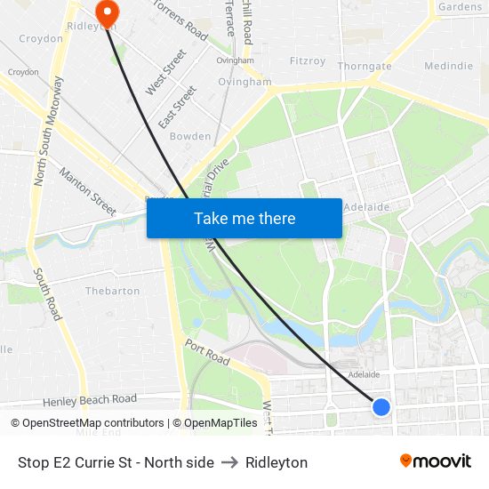 Stop E2 Currie St - North side to Ridleyton map