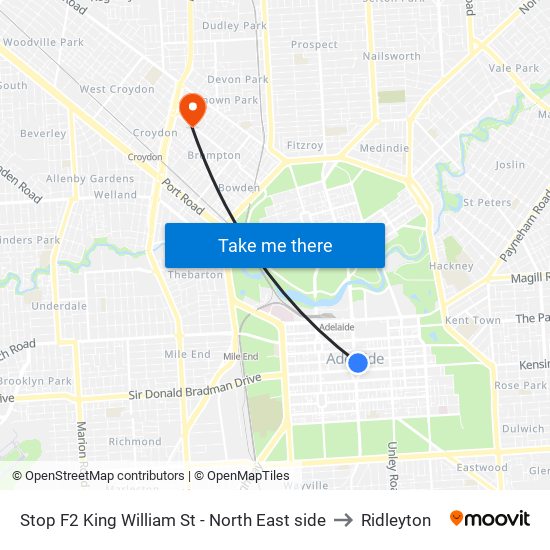 Stop F2 King William St - North East side to Ridleyton map