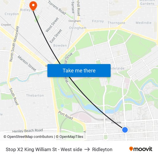 Stop X2 King William St - West side to Ridleyton map