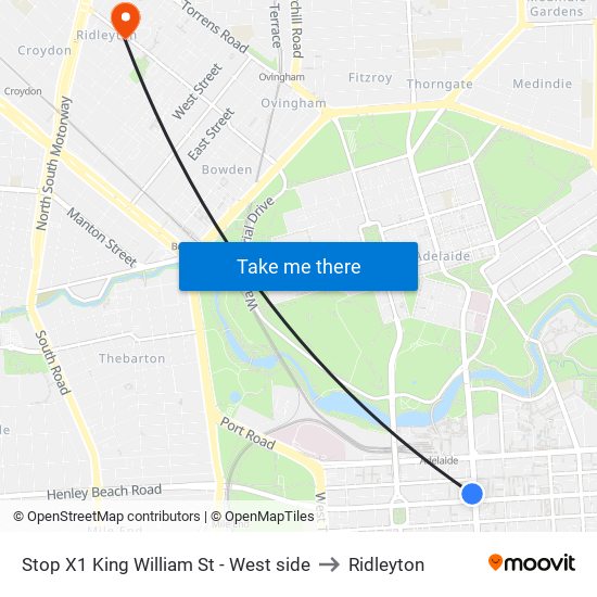 Stop X1 King William St - West side to Ridleyton map