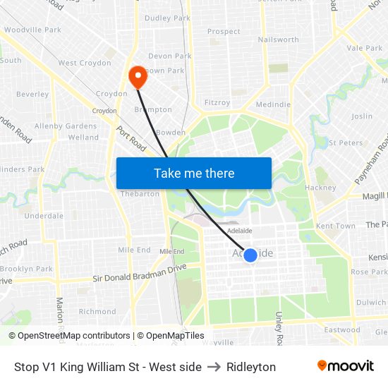 Stop V1 King William St - West side to Ridleyton map