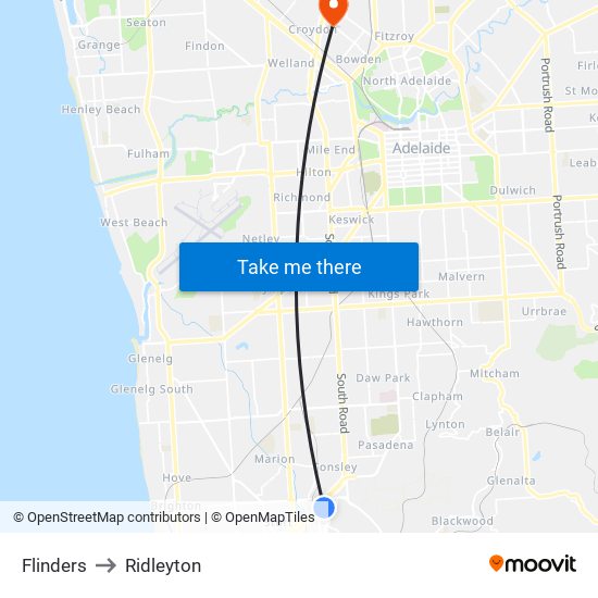 Flinders to Ridleyton map