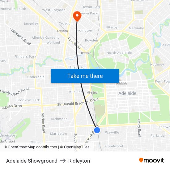 Adelaide Showground to Ridleyton map