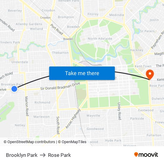 Brooklyn Park to Rose Park map