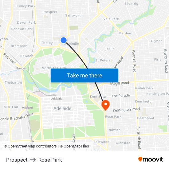 Prospect to Rose Park map