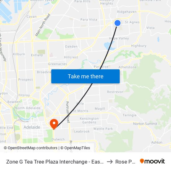 Zone G Tea Tree Plaza Interchange - East side to Rose Park map