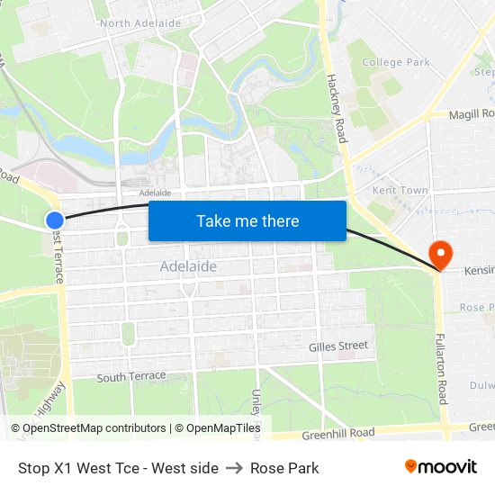 Stop X1 West Tce - West side to Rose Park map