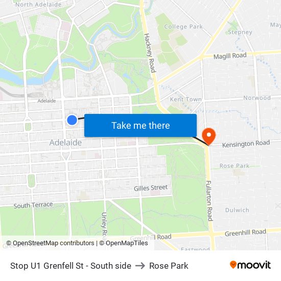 Stop U1 Grenfell St - South side to Rose Park map
