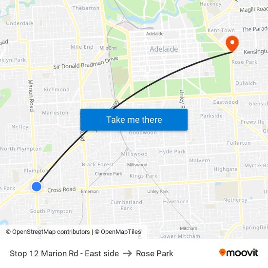 Stop 12 Marion Rd - East side to Rose Park map